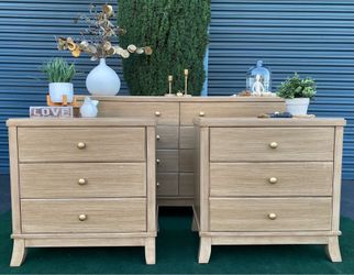 POTTERY BARN INSPIRED LONG WOOD DRESSER &. TWO MATCHING NIGHTSTAND/ REFINISHED