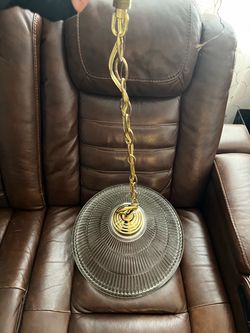 Vintage Glass Pendant Light with Brass Chain