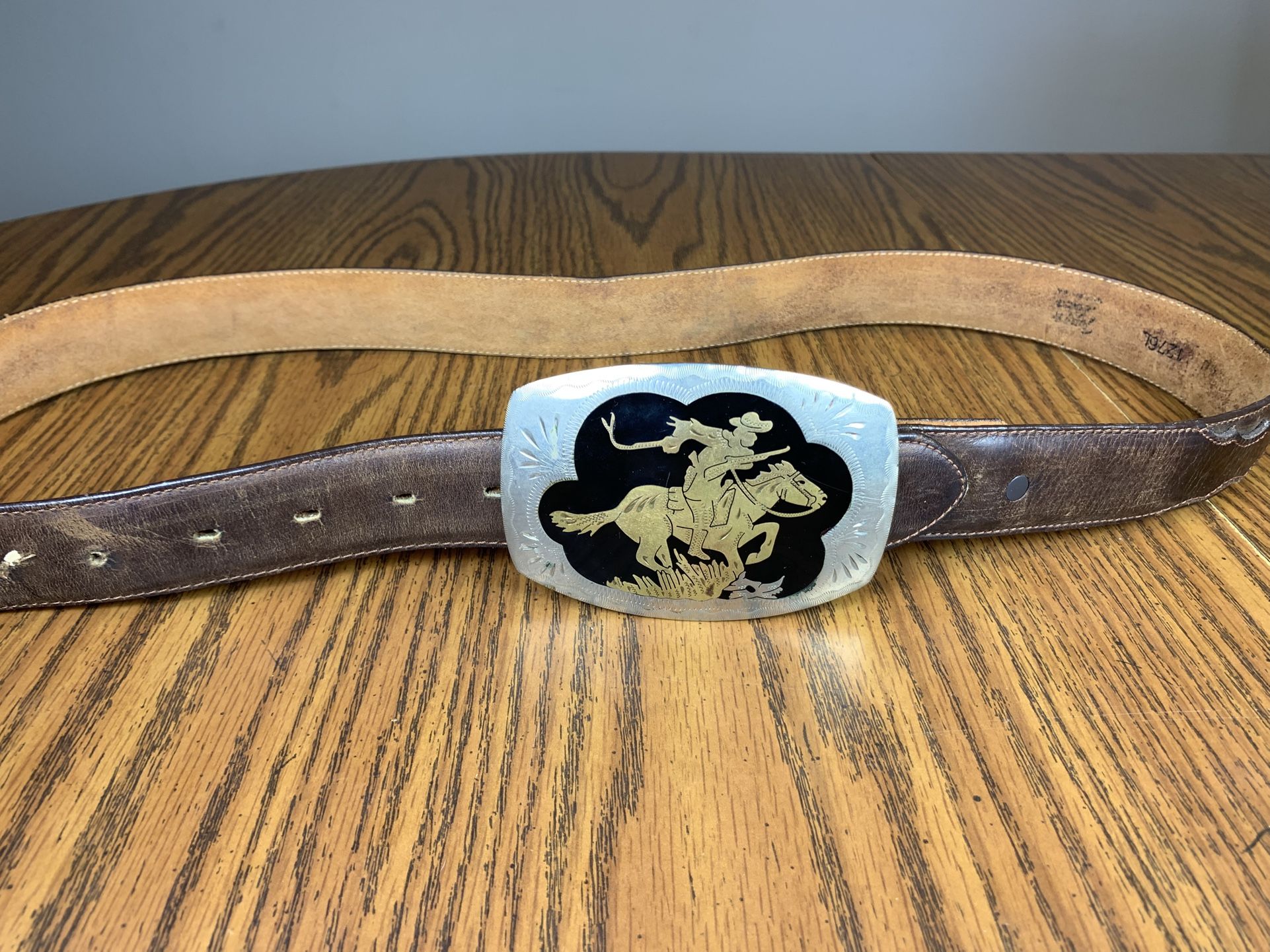 Vtg Johnson Held Hand Made Cowboy Belt Buckle Vintage Johnson Held Indian Chief Turquoise Inlay Hand Made  main image 2
