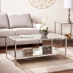 Paschall Coffee/Cocktail Table, Rectangle, Clear/Silver