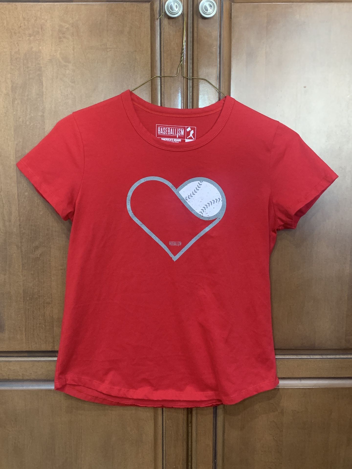 Red Women’s Baseballism Heart Seams Tee, Like New