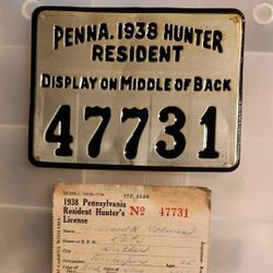 1938 PA Hunting License  Collectable. 