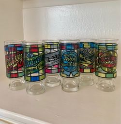 Vintage set of 6 Stained glass bar glasses