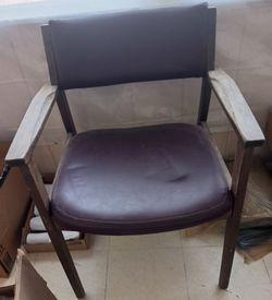 MID-CENTURY MODERN REAL WOOD CHAIR WITH MAROON COLOR PADDING
