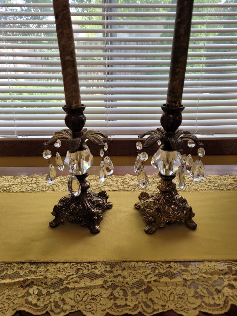 Pair Of Antique Prism Candlestick Holders