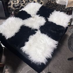 Black And White Velvet And Fur Ottoman