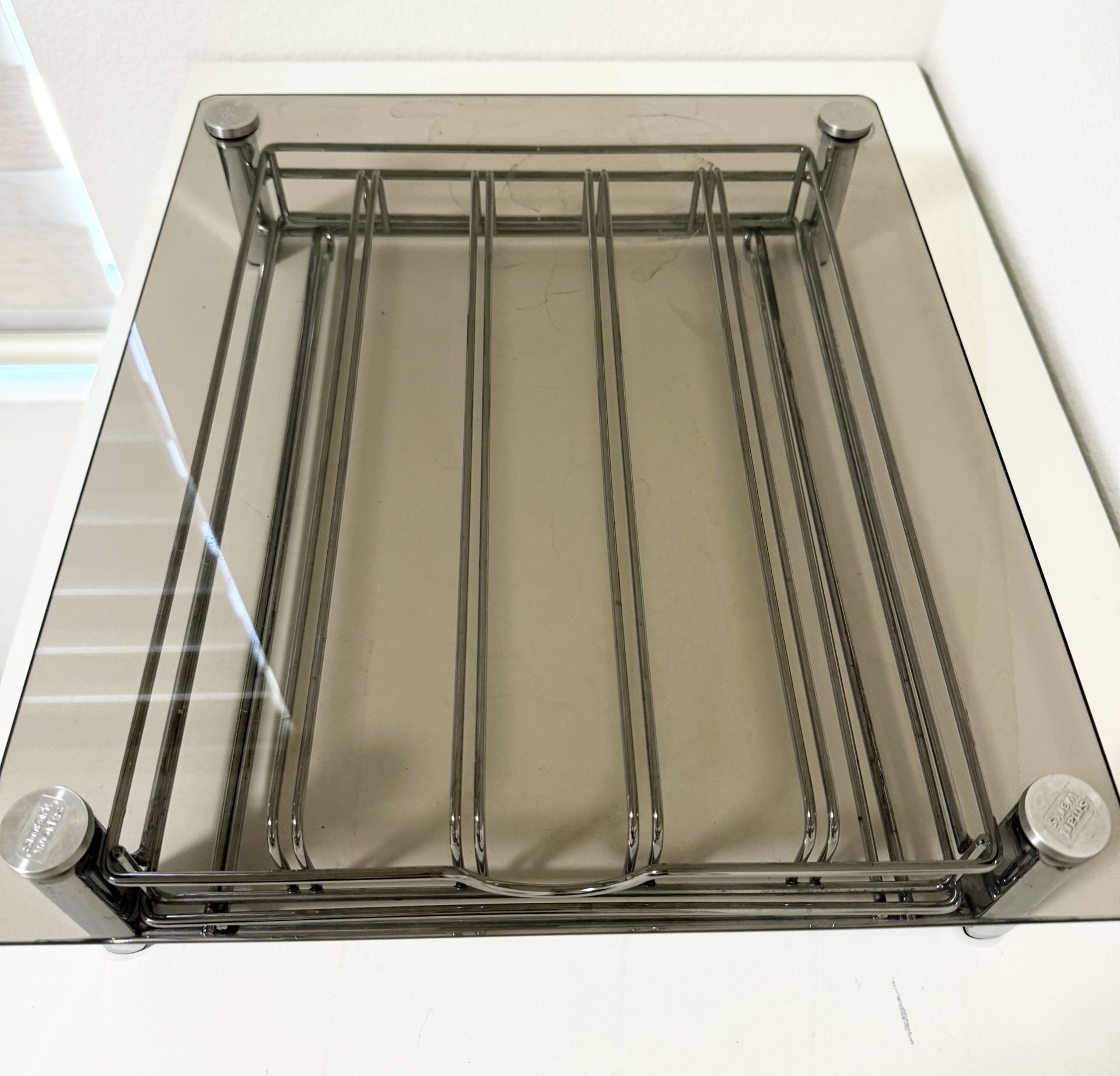 Smart Works Tinted Glass Top & Chrome Finish & Steel Frame K-Cup 35 Pod Holder Drawer with Integrated Roller System