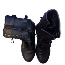 Call It Spring Black Lace Up Combat Boots w/ Buckle - Size 8