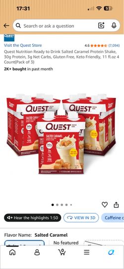 Quest Salted Caramel Protein Shakes Pack of 3