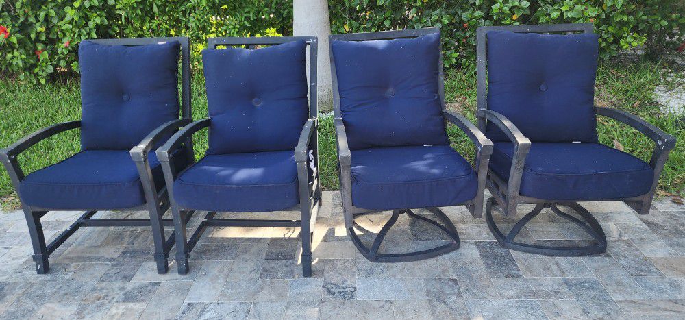 Four Metal Patio Chairs With Sunbrella Cushions 
