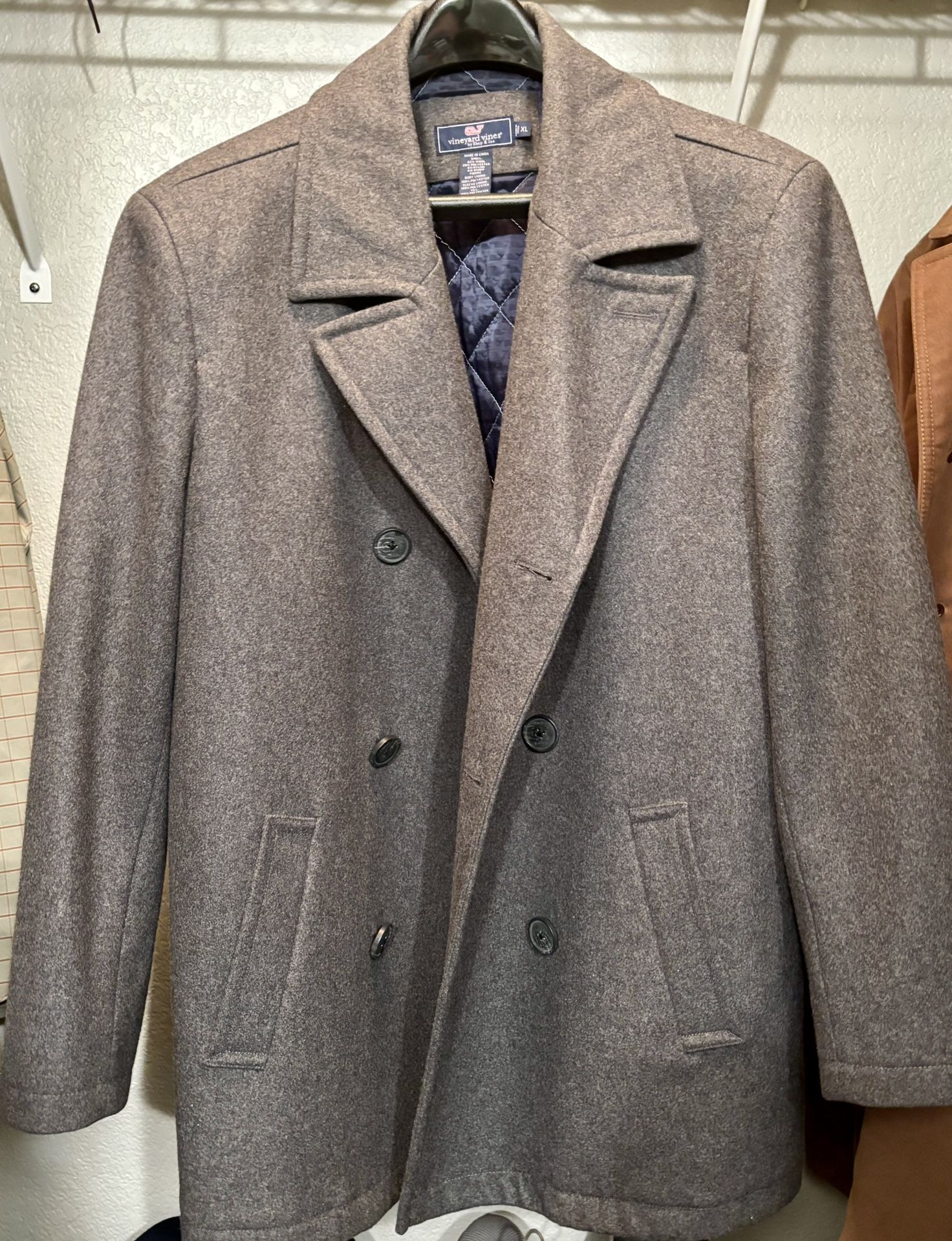 Mens XL Grey Vineyard Vines Vintage Peacoat- Very Clean- Suede B.R. Coat In My Other Post Included Free (Pics Included)