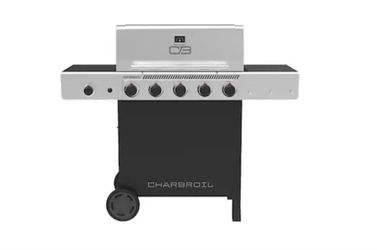 CHARBROIL STAINLESS STEEL PERFORMANCE SERIES GAS GRILL....5 BURNERS INSIDE...1 SIDE BURNER....NEW....$ 220