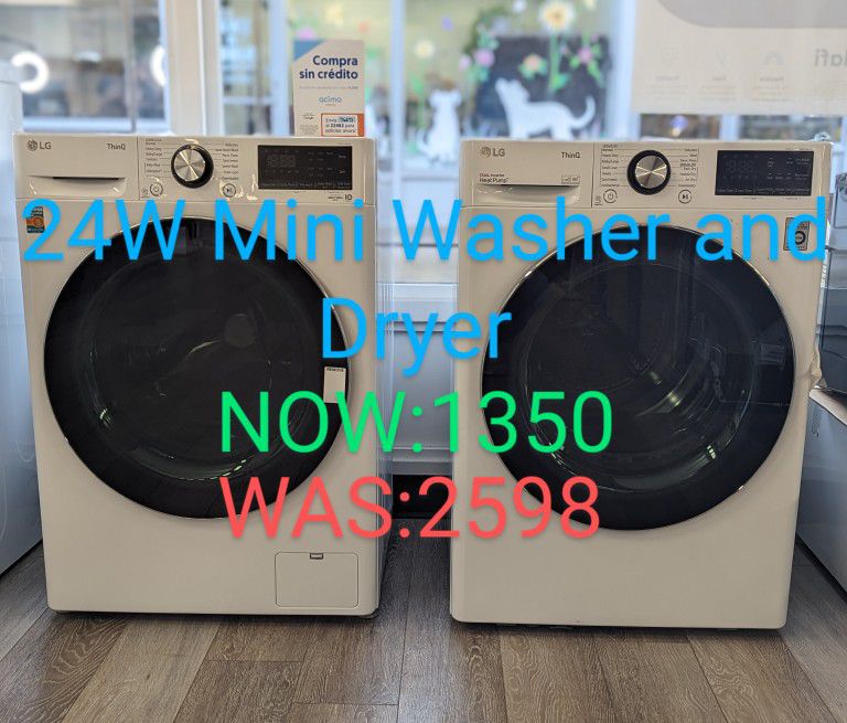 2.4cu Stackable Washer with Steam and Fabric Refresh. 4.2cu Duel Fuel Inverter HeatPump Dryer 