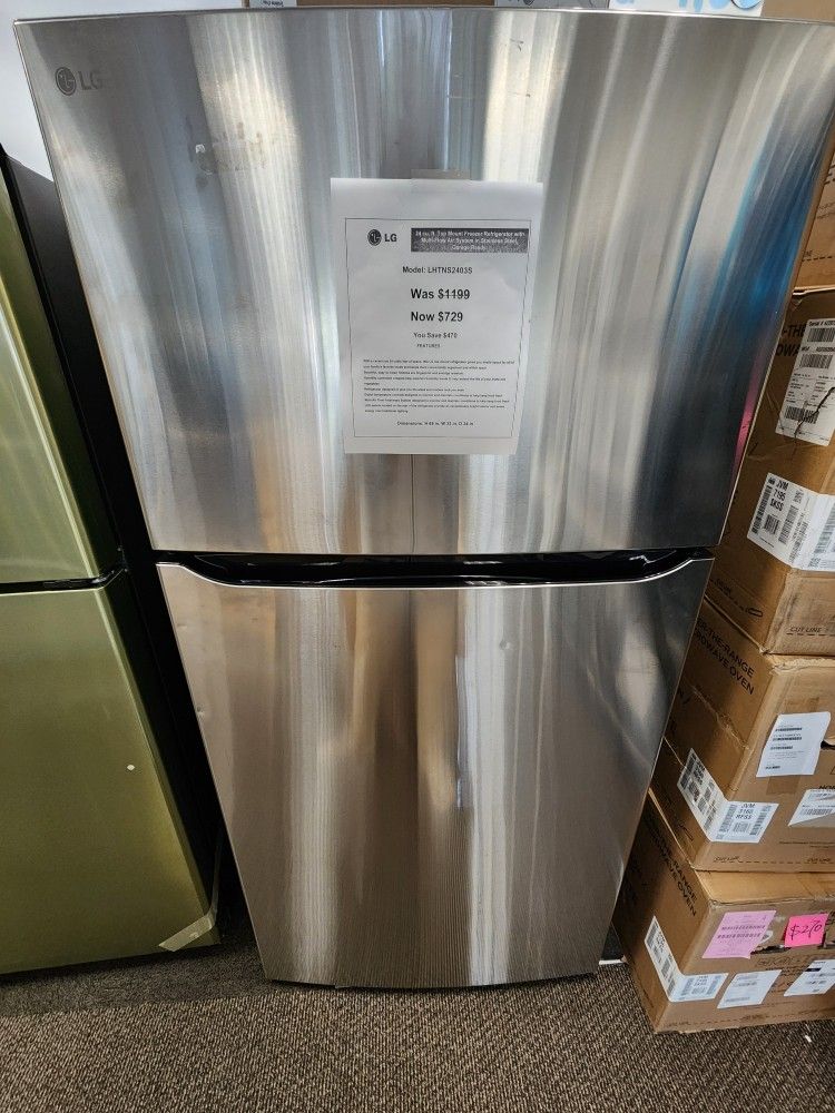 24 cu. ft. Top Mount Freezer Refrigerator with Multi-Flow Air System in Stainless Steel, Garage Ready