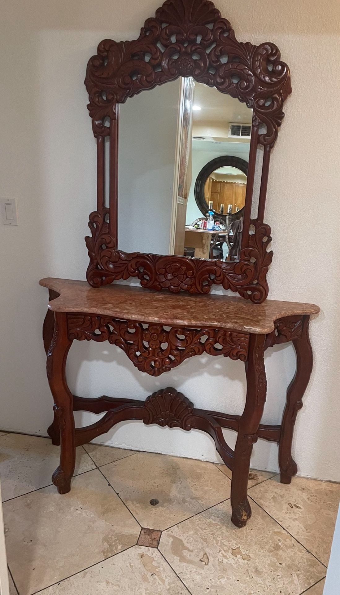 Granite Top Console Table, With Mirror
