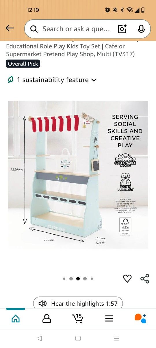 Le Toy Van Play Wood Market Stand Play Kitchen