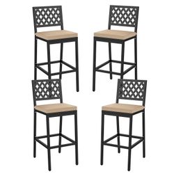 COSTWAY Outdoor Bar Chairs – Set of 4 with Cushions – New