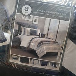 ALLEN NAVY QUEEN COMFORTER SET