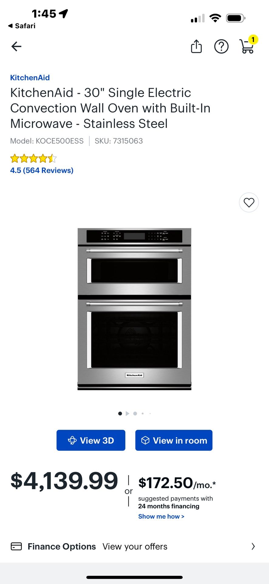 NEW IN BOX KITCHEN AID 30”CONVECTION OVEN MICROWAVE COMBO WITH A 3 YEAR EXTENDED WARRANTY FULLY TRANSFERABLE 9/1/24.