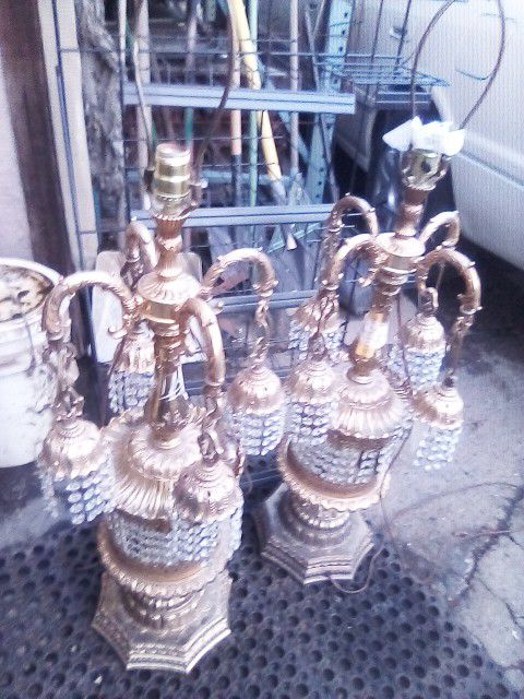 Lamps Brass And Crystal  Antique Two. 