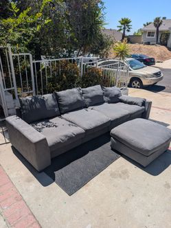 128" Extra Large 4-Seater Modern Sofa Couch with Ottoman - Charcoal Grey (2024)