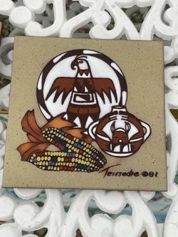 (2)  Hand-Made American Southwest Art Pottery Quail Tile or Trivet by Cleo Teissedre