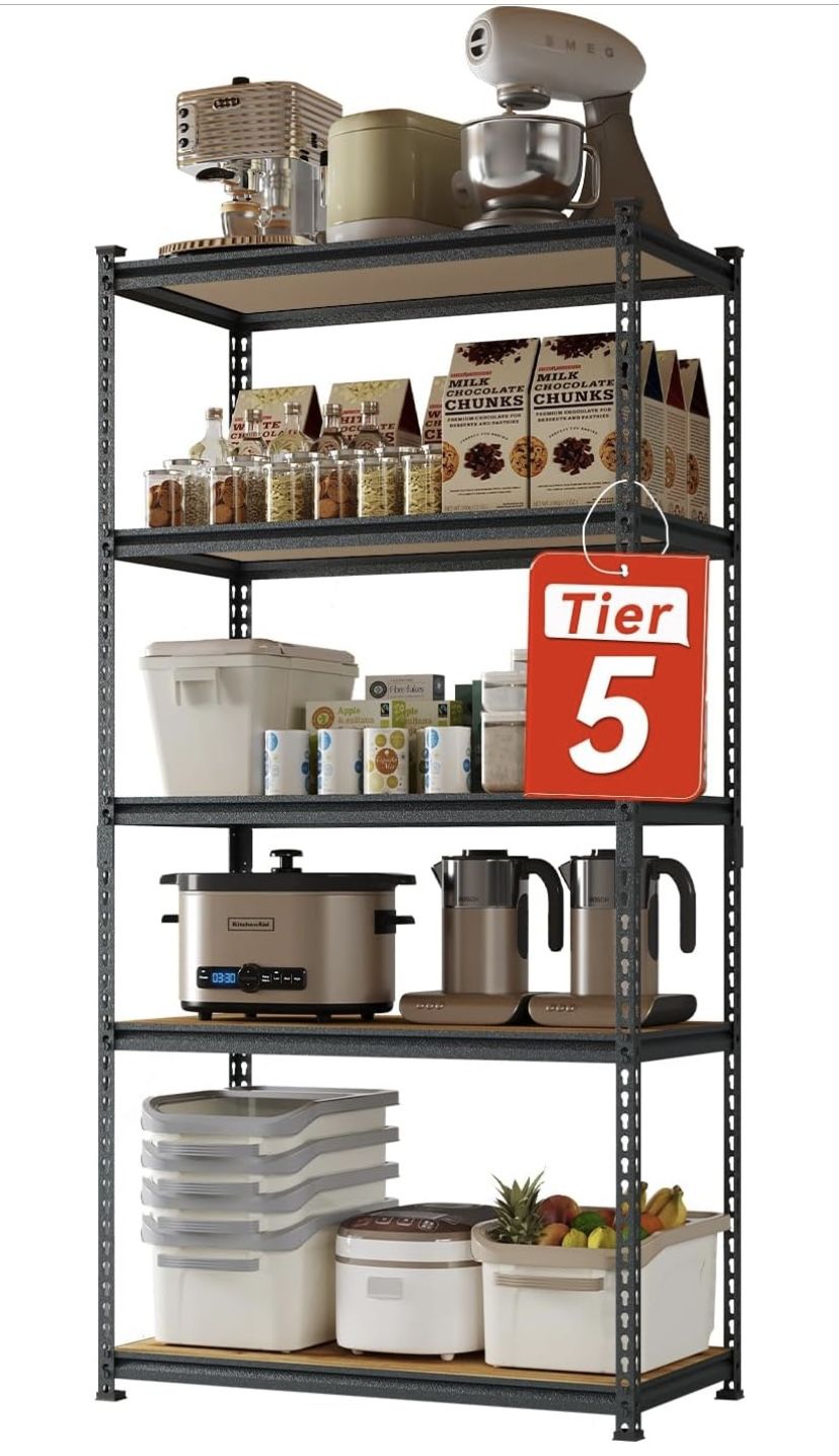 5-Tier Storage Rack Metal Shelving, Shelves Unit, Adjustable, Heavy Duty, Garage & Warehouse Storage, Shelves for Wall Storage, High Load Capacity, 36
