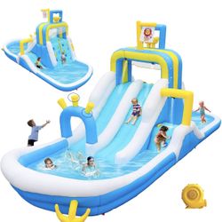 New In Box Inflatable Water Slide, Large Water Park for Kids 3-12, 248 x 96 x 110 inches,