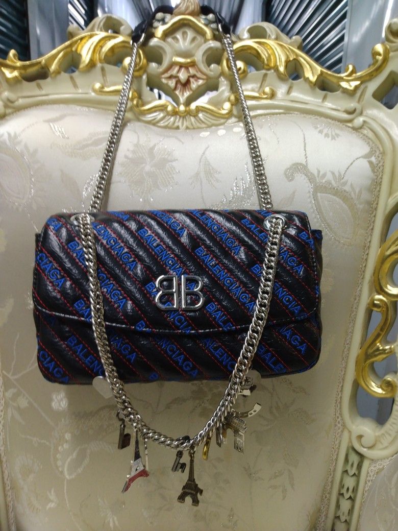 Navy Blue Bag With Long Chain