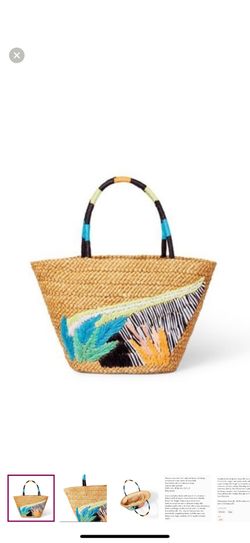 Tabitha Brown For Target Abstract Botanical Print Woven Straw Tote NWT