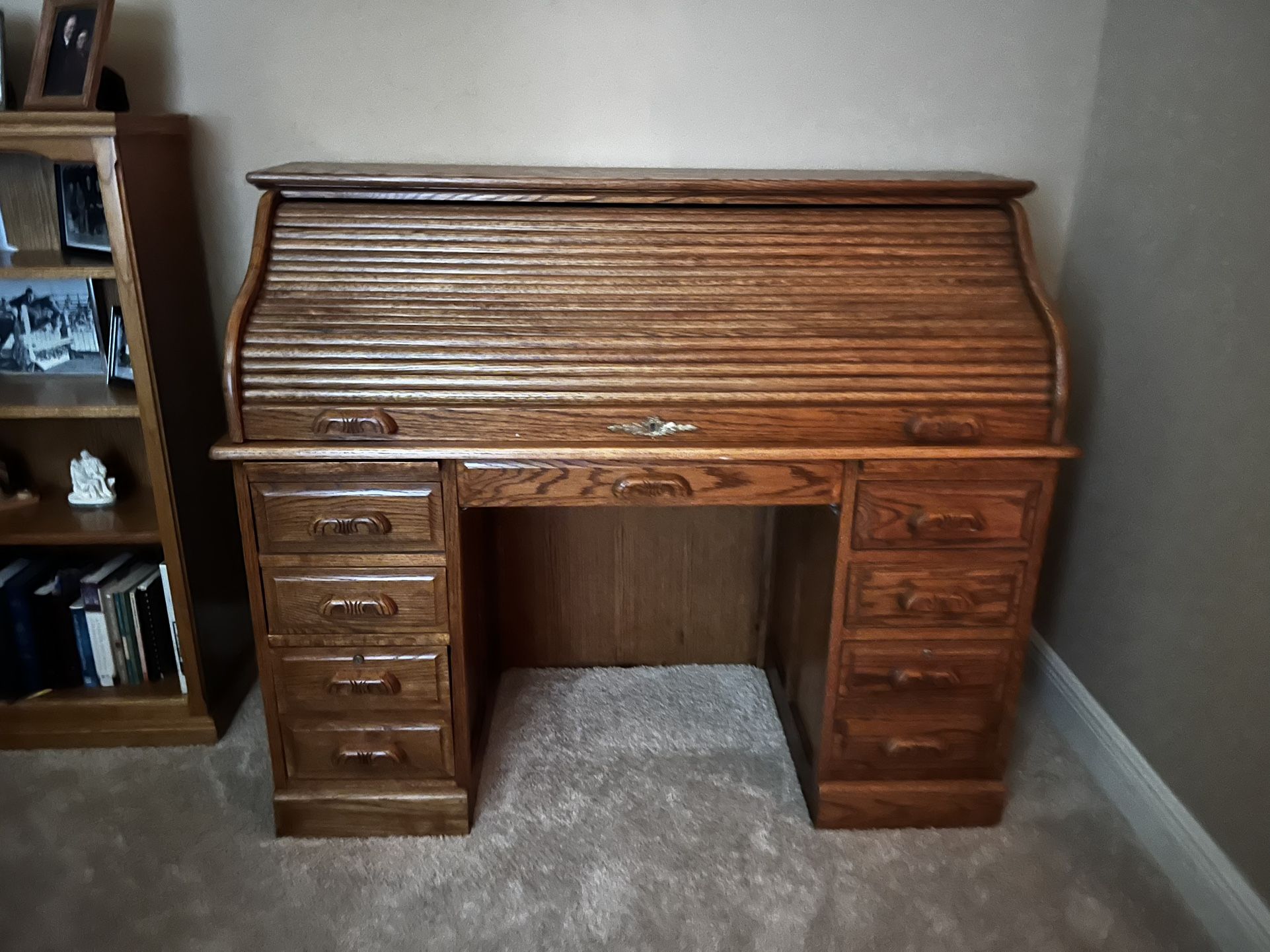 PRICE DROP Oak Executive Roll Top Desk 