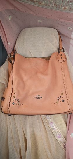 COACH Edie Shoulder Bag – Coral Leather with Scalloped Rivet Detail