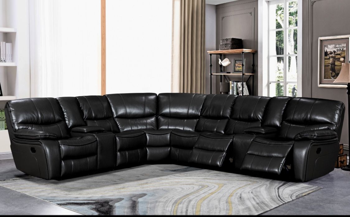 New Year’s Sale Event. Madrid Black Leather Reclining Sectional Only $1299. Easy Finance Option. Same Day Delivery.