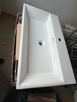 New 30” x 17” Console Bathroom Sink with Stainless Steel Legs
