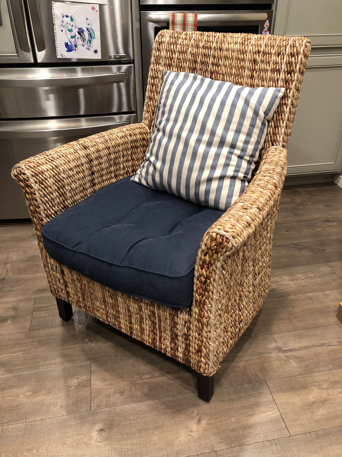 Pier 1 Heavy Wicker Chair w/ Cushion & Pillow