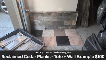 Cedar panels seasoned perfectly, 27 gallon tote packed full ready for your next projects