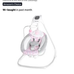 Ingenuity SimpleComfort 6-Speed Baby Swing Pink Gray Vibration Nature Sounds
