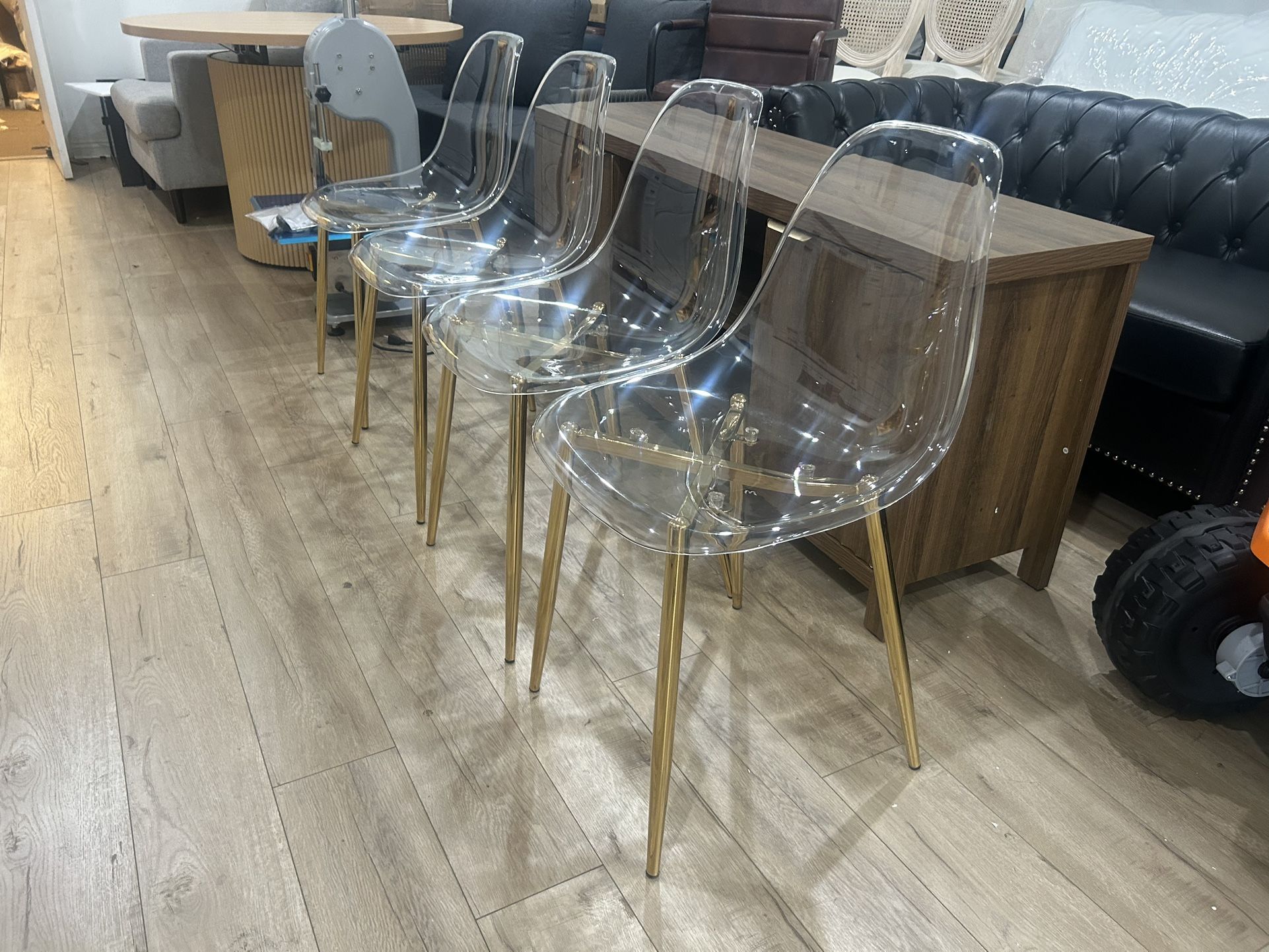 Clear Dining Chair Set of 4,Plastic Acrylic Chair with Metal Legs, Modern Ghost Style Kitchen Chairs Ideal for Counter Dining Room Living Room Outdoor