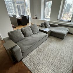 Down Feather Grey Modular Sectional Couch with Side Tables