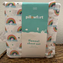 New Pillowfort Rainbow Cloud flannel sheet twin set 100% cotton