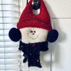 Fuzzy Snowman door hanger Christmas decor