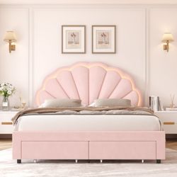 Upholstered Platform Bed with Adjustable LED Headboard