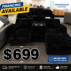 BLACK Corduroy RHF Power Recliner Sectional Sofa & Storage Chaise w/ USB + Drop Down Tray