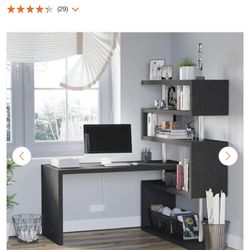 94.5 in. L-Shape Black Writing Computer Desk with 4-Level Shelves