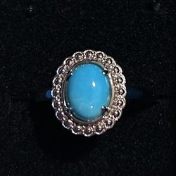 JTV Blue Sleeping Beauty Turquoise Rhodium Over Sterling Silver Ring