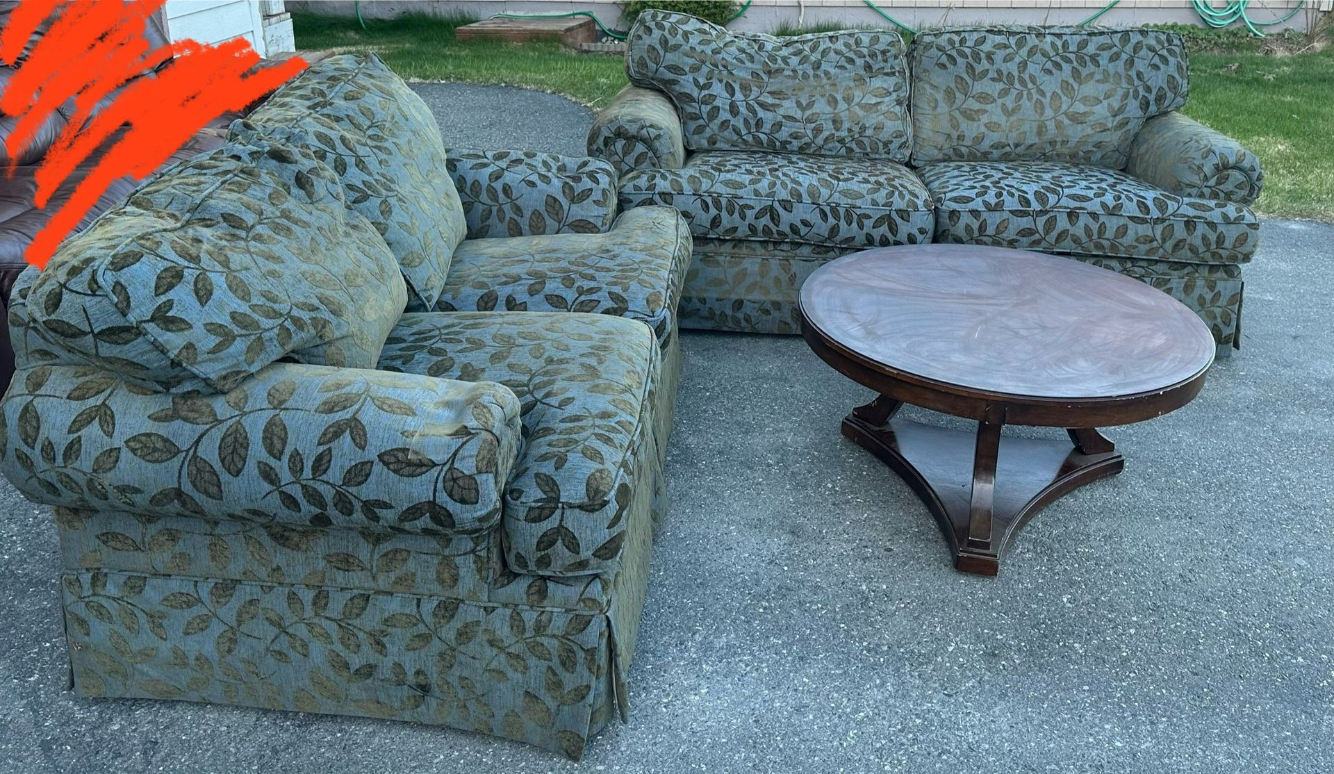 Green Floral couch with Table & TV set (pillows included)