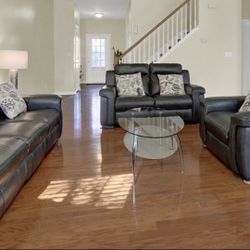 Black Leather Reclining Sofa Set