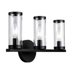 Hampton Bay Loveland 16.625 in. 3-Light Black Bathroom Vanity Light Fixture with Clear Glass Shades Store SKU# 1007-907-736