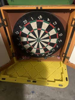 dart board/case and some darts