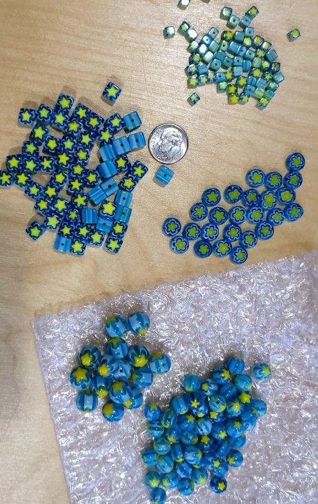 Huge Lot Of Glass Teal Yellow Assorted Sized Beads Star Easter Bead Supply Craft